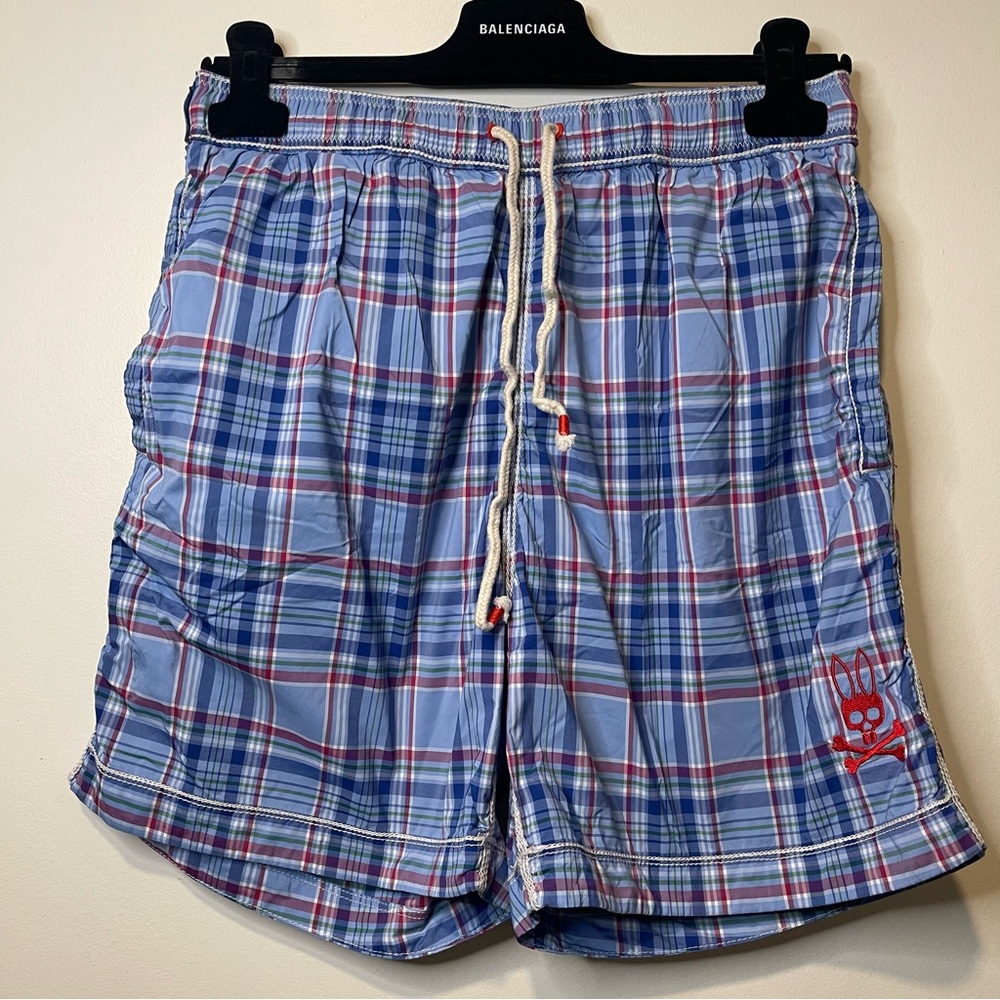 Psycho Bunny Blue Plaid Men's Swim Shorts